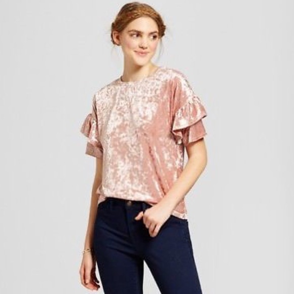 velvet ruffle sleeve top